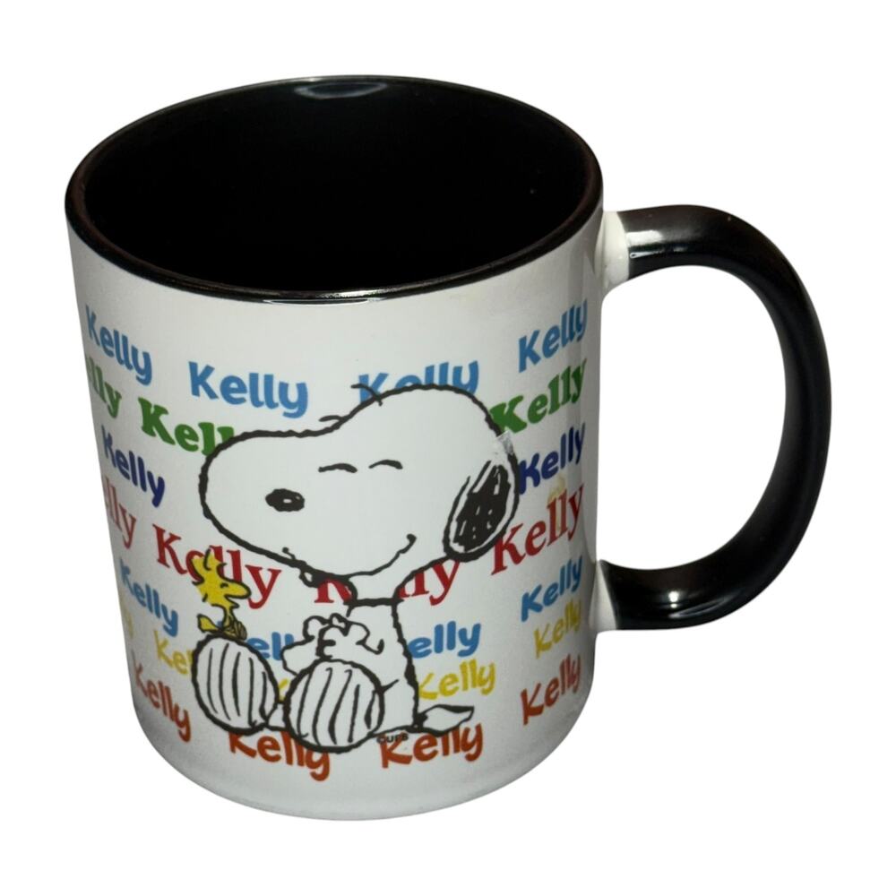 Snoopy Woodstock Kelly Name Mug Peanuts Orca Coatings Black Interior - Picture 3 of 8
